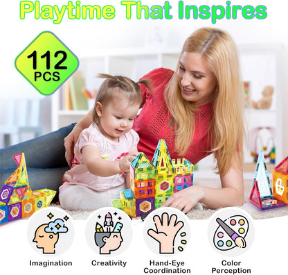 Contixo STEM Building Toys - 110 pcs Marble 3D Magnetic Run Tiles Learning Stacking Educational Building Blocks Set, Creativity Beyond Imagination, Inspirational, Recreational Toy for Kids