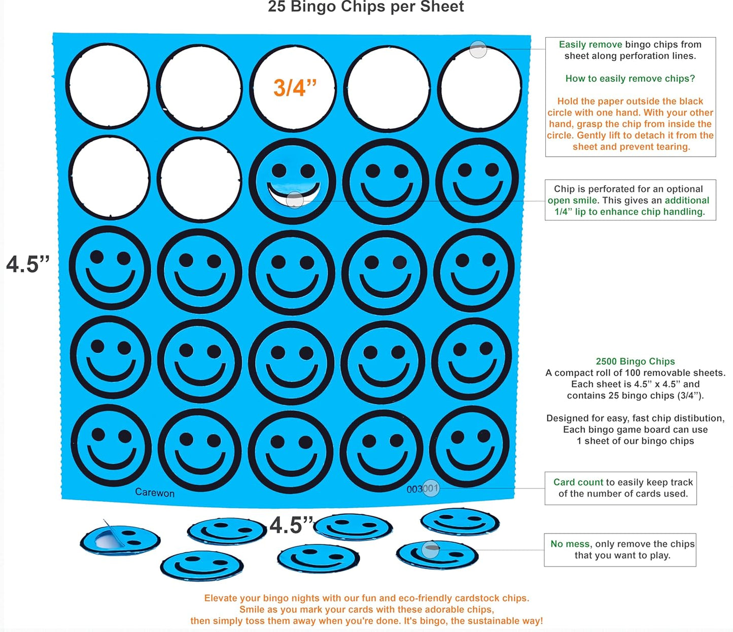 2500 Bingo Chips, Blue (1 of 3 Colors), 3/4", Counting Chips, Math Counter, Reusable or Disposable