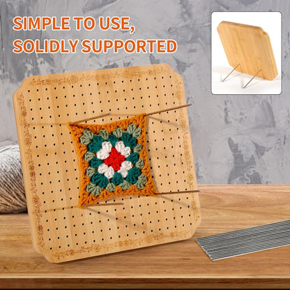 CraftyManor 7.6 in Blocking Boards for Crochet Projects with Rose Pattern, Crochet Blocking Board with Pegs, Granny Square Blocking Board with 20 Stainless Steel Pegs, Bamboo