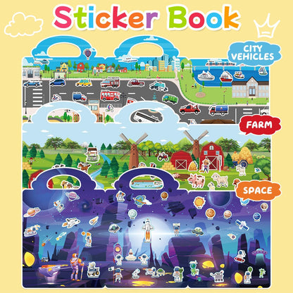 6 Sets Reusable Sticker Book for Toddlers 3-6, Jelly Sticker Books for Toddler, Travel Sticker Activity Toys for Kids 3 4 5 6 Years Old Girls & Boys