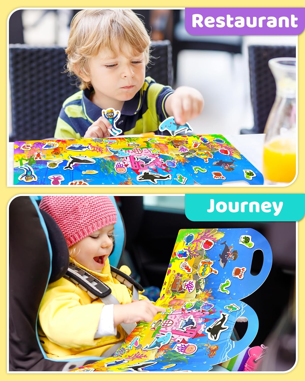 Benresive Reusable Sticker Books for Toddlers, Fun Travel Stickers for Kids, Toddler Sticker Book, Crafts Activities for Toddlers, 3 and Up Birthady Gifts - Vehicle