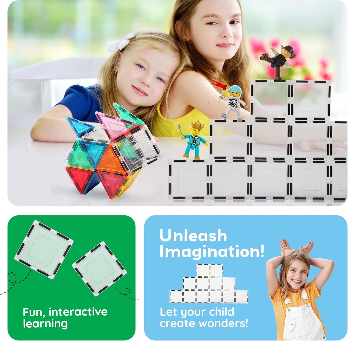 PicassoTiles Window and Door Clip On Magnetic Blocks Magnet Tiles Magnets Building Tile Construction Toy Set STEM Education Toys Learning Kit Stacking Block Playset Boys & Girls Age 3+ PT30