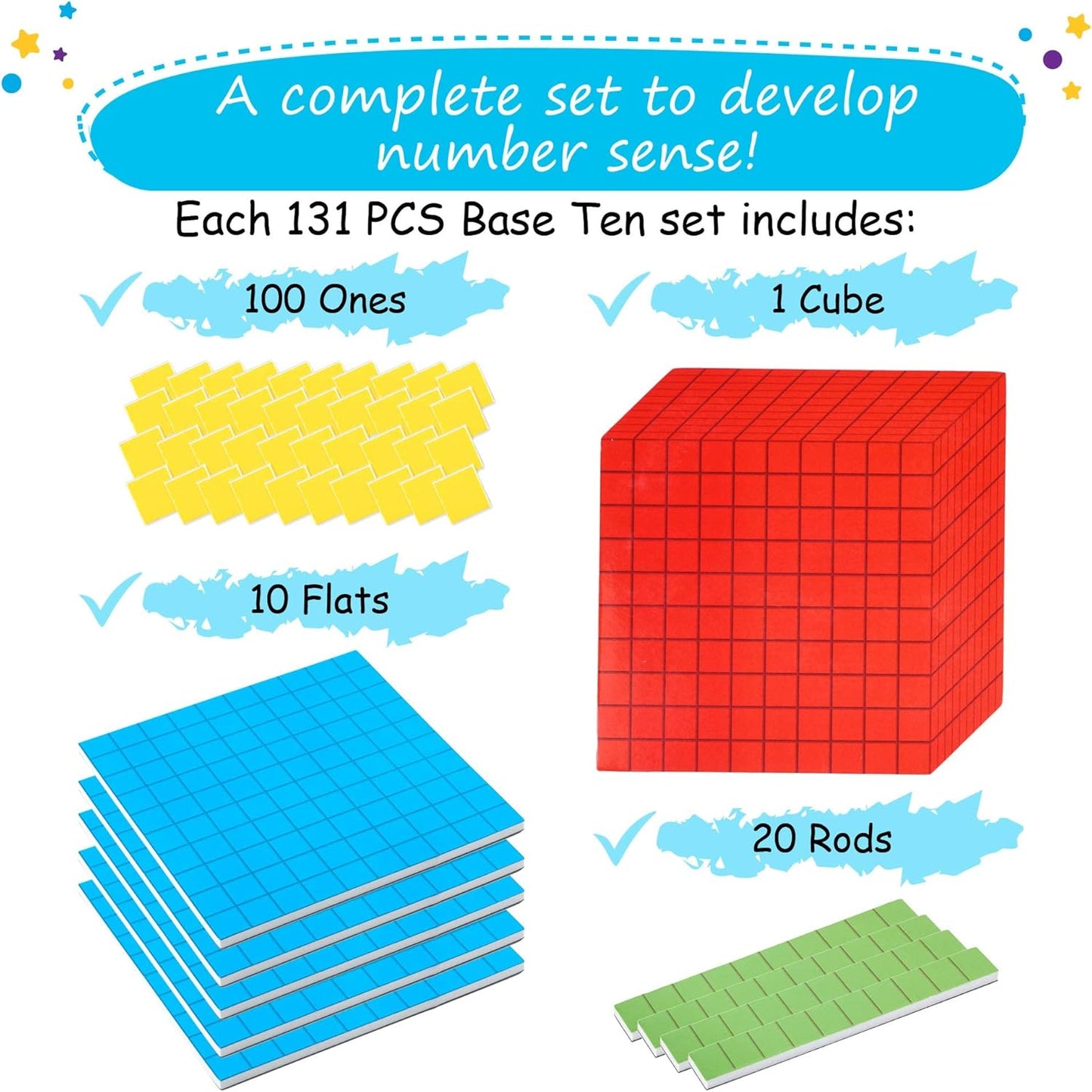 Simply Magic 29 PCS Display Magnetic Place Value Set & 131 PCS Jumbo Colorful Magnetic Base Ten Blocks for Math