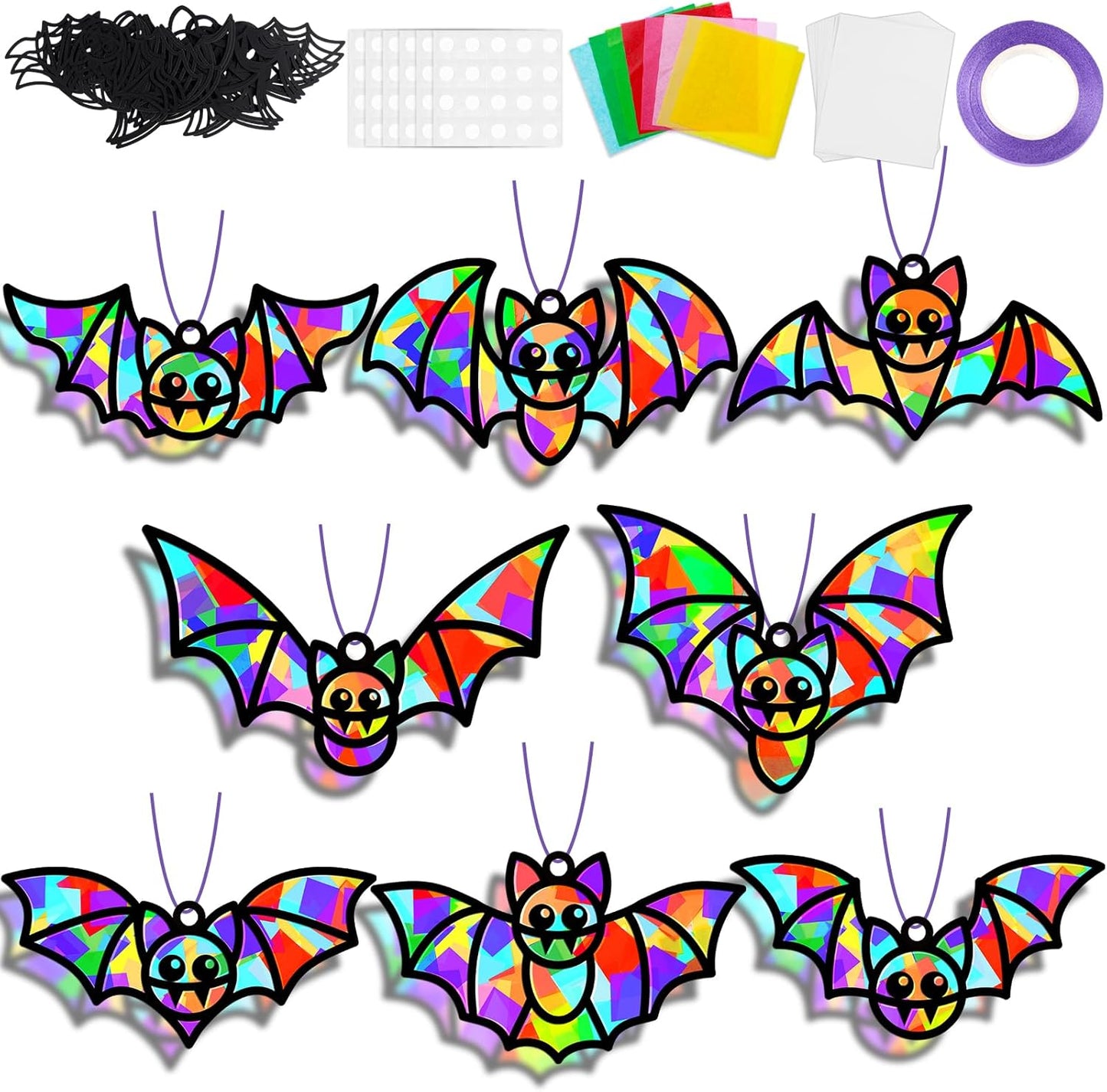 32 Sets Outer Space Suncatchers Craft Kit DIY Window Stained Glass Effect Planet Astronaut Alien Paper Crafts Home School Classroom Decoration Kid Birthday Gift Creative Art Project Activity Game - Colors A