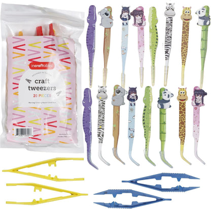Incraftables Craft Tweezers - 20 Pieces – Fun Metal & Plastic Tweezers - Animal Shape Crafting Tongs for DIY Bead Jewelry Making Beading Project