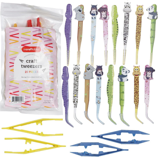 Incraftables Craft Tweezers - 20 Pieces – Fun Metal & Plastic Tweezers - Animal Shape Crafting Tongs for DIY Bead Jewelry Making Beading Project