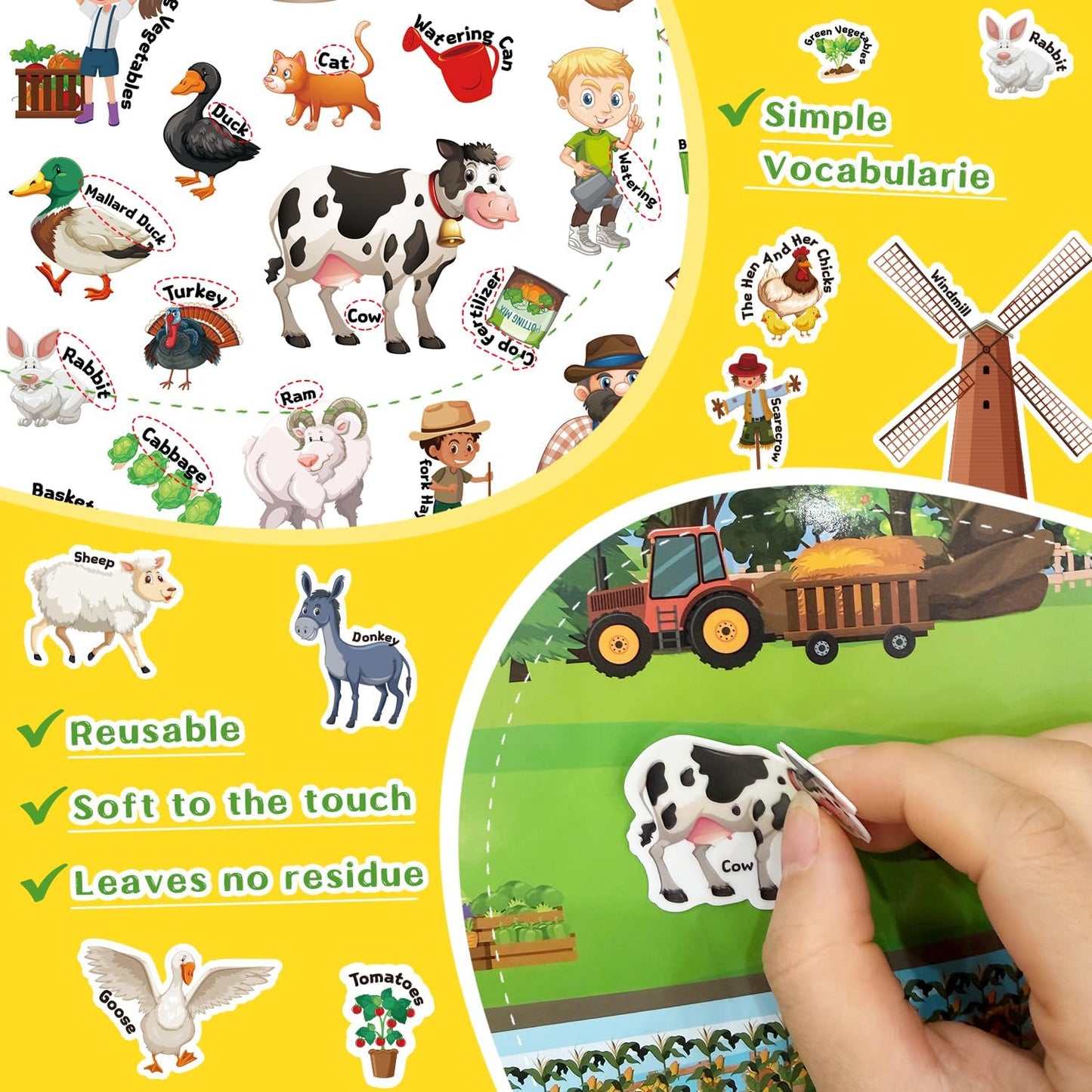6 Sets Reusable Sticker Book for Toddlers 3-6, Jelly Sticker Books for Toddler, Travel Sticker Activity Toys for Kids 3 4 5 6 Years Old Girls & Boys