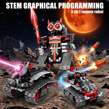 STEM Robot Building Kit, 3 in1 Remote & App-Controlled Robotic Toys, Robot Building Blocks Set with LED Eyes & Sound, Christmas Birthday Gifts for Boys Girls Age 6 7 8 9 10 11 12+ Year Old (433 Pcs)