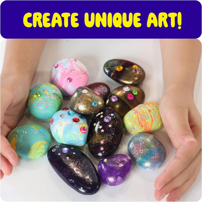Dan&Darci Paint Pouring Rocks for Kids - Rock Painting Kit - Arts and Crafts for Kid Ages 8-12 - Craft for Girls 6 7 8 Year Old Girl - Birthday Christmas Gifts for Boys - Art Kits - Toys for Age 6-7