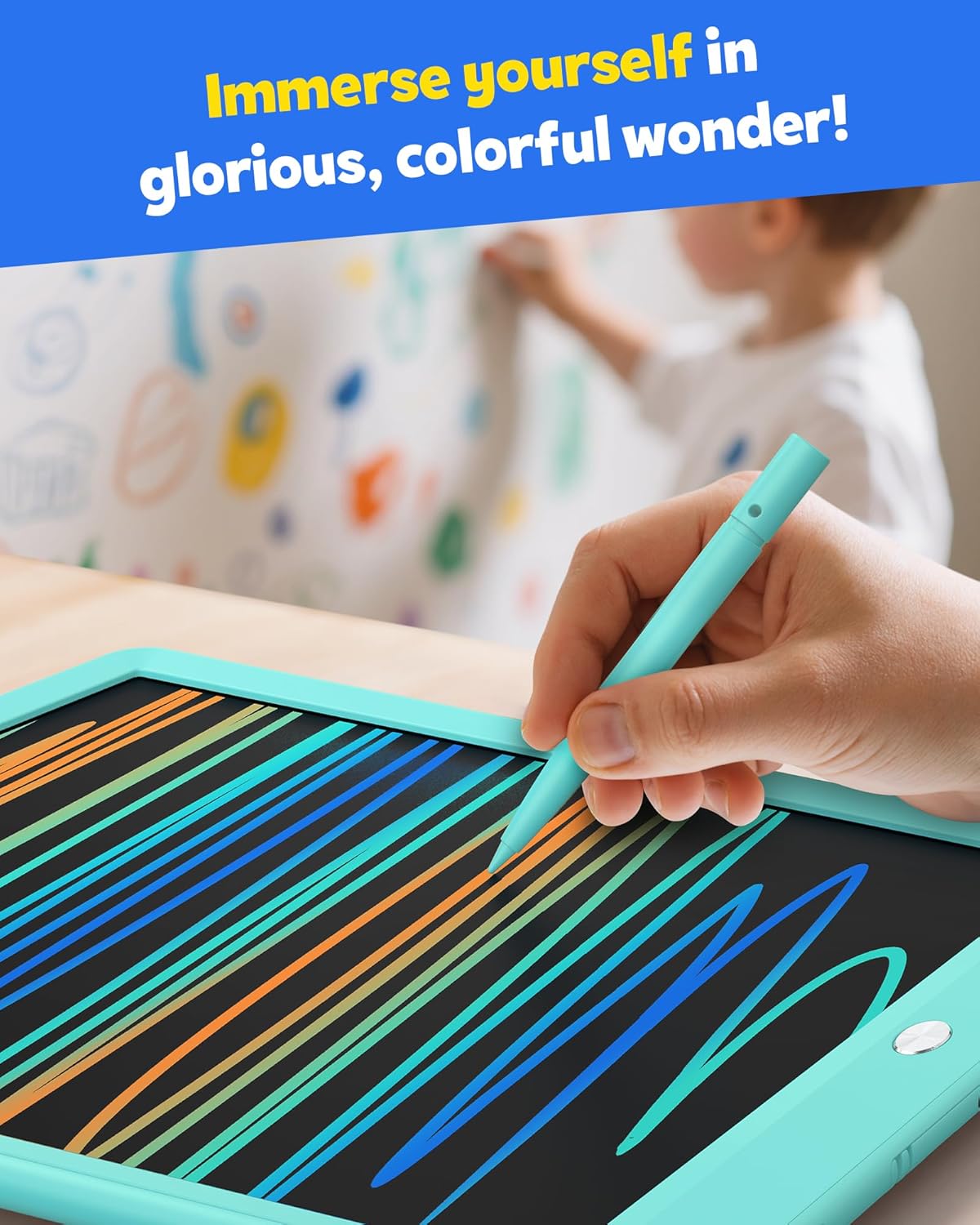 TEKFUN LCD Writing Tablet for Kids, 10-inch Coloring Drawing Pad, Mess Free Doodle Board, Airplane Travel Toys for Boys and Toddlers, Road Trip Essentials, Gifts for 3 4 5 6 7 8 Year Old Girls(Blue)