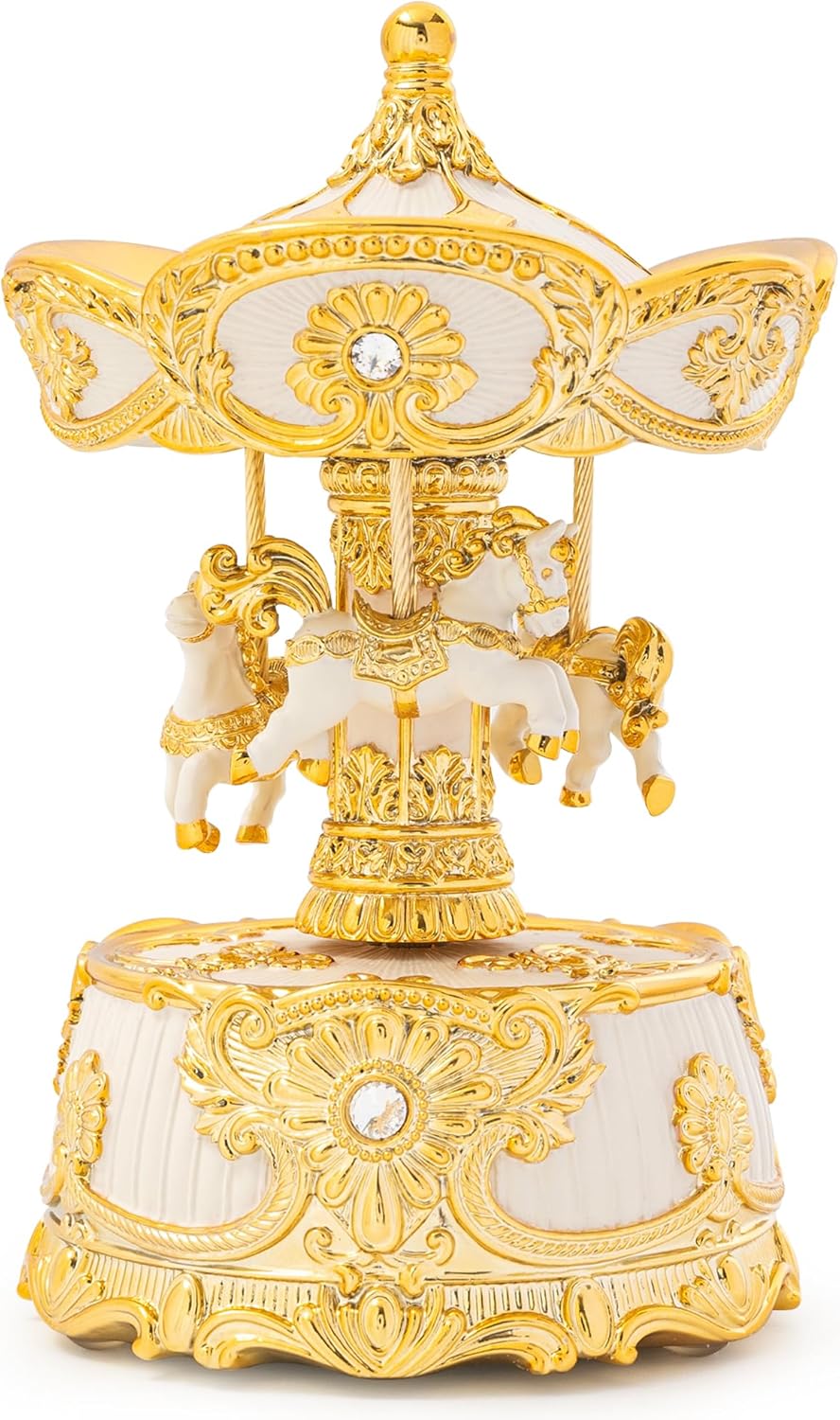 Carousel Music Box Gold & Ivory Christmas Snow Globes, 8.3" Rotate Carousel Snow Globe for Kids & Adults, Classic Wind up Musical Snow Globe Birthday Gifts for Women Girls, Carousel Horse Home Decor