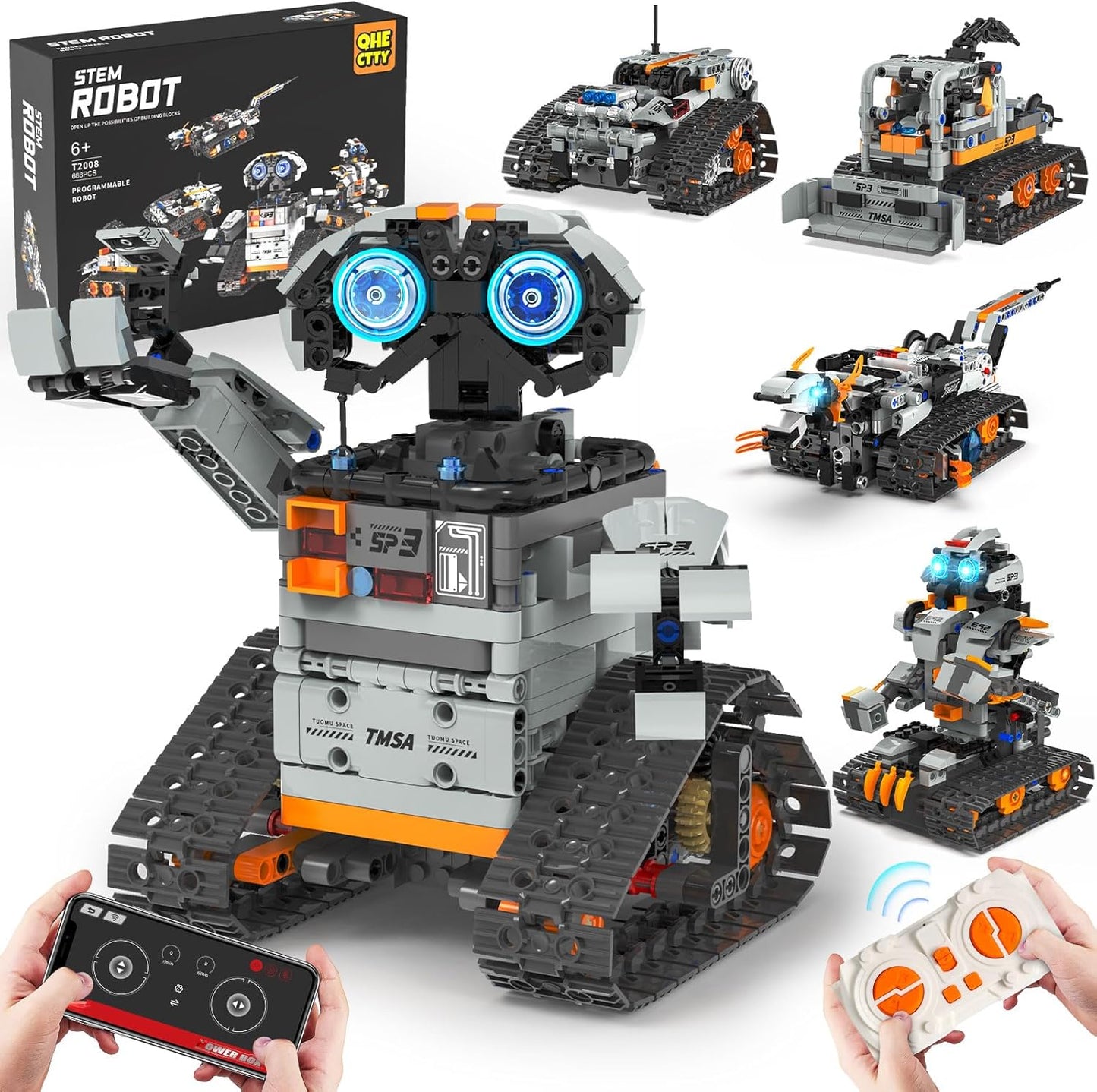 5in1 STEM Building Toys for Kids 6-14, Remote & APP Controlled Mech Robots/Heavy Tanks/Tracked Racer STEM Building Kit for Kid Science Learning, 552 Pcs DIY Erector Sets Gifts for Boys & Girls