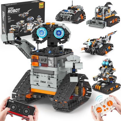 5in1 STEM Building Toys for Kids 6-14, Remote & APP Controlled Mech Robots/Heavy Tanks/Tracked Racer STEM Building Kit for Kid Science Learning, 552 Pcs DIY Erector Sets Gifts for Boys & Girls