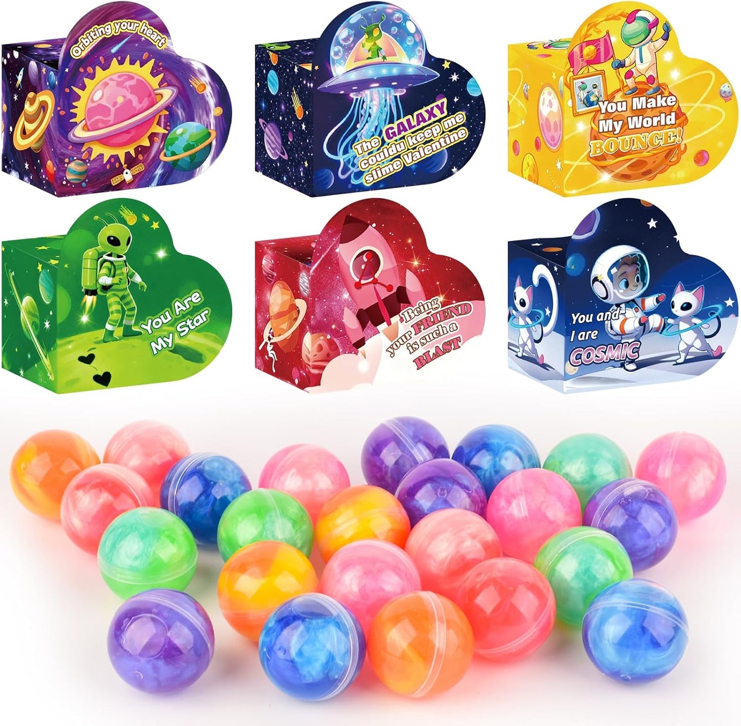 30 Pack Kids Valentines Day Galaxy Slime Gift Kit with Greeting Card Box Stress Relief Fidget Toy for Classroom Exchange School Prizes Birthday Supplies, Valentines Gifts for Kids Classroom