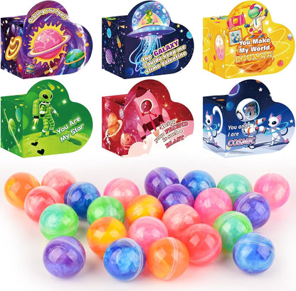 30 Pack Kids Valentines Day Galaxy Slime Gift Kit with Greeting Card Box Stress Relief Fidget Toy for Classroom Exchange School Prizes Birthday Supplies, Valentines Gifts for Kids Classroom