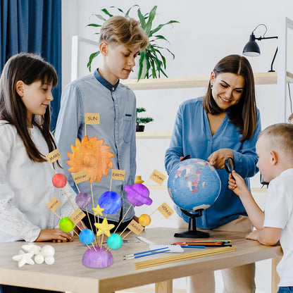 100 Pieces Solar System Model Foam Ball Kit Includes Mixed Sized Polystyrene Balls Toothpick Flag Bamboo Sticks Painting Brushes for School Science Project DIY Planet Handcraft
