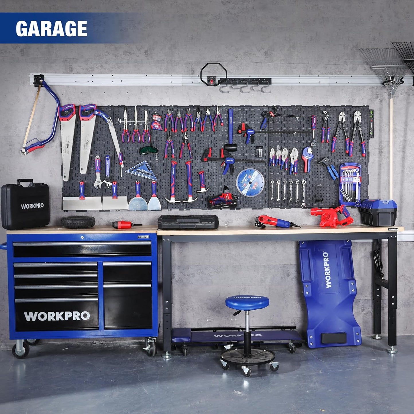 WORKPRO 16”x 16” Metal Peg Board, Foldable Black Pegboard for Wall Organization, Steel Panel with Round Holes & Vertical Slots, Ideal Tool Organizer in Office and Craft Room, 3 Pack