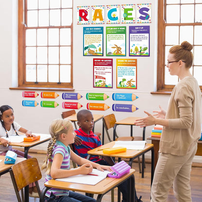 Outus 36 Pcs RACES Writing Strategy Bulletin Board Set, Alphabet Cutout Poster Sentence Starters Cards for Elementary School Classroom, Writing Display Wall Decoration Teacher Supply(Greenery)