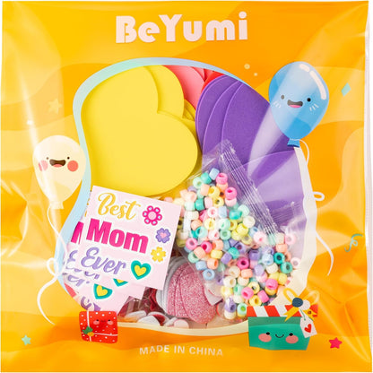 BeYumi Bunny Necklace Craft Kit - 24Pcs Bunny Peeps Felt Necklace Making Kits with Beads and Gem Sticker DIY Cute Rabbit Craft for Kids Sunday School Home Classroom Gift Party Favor Fun Activities
