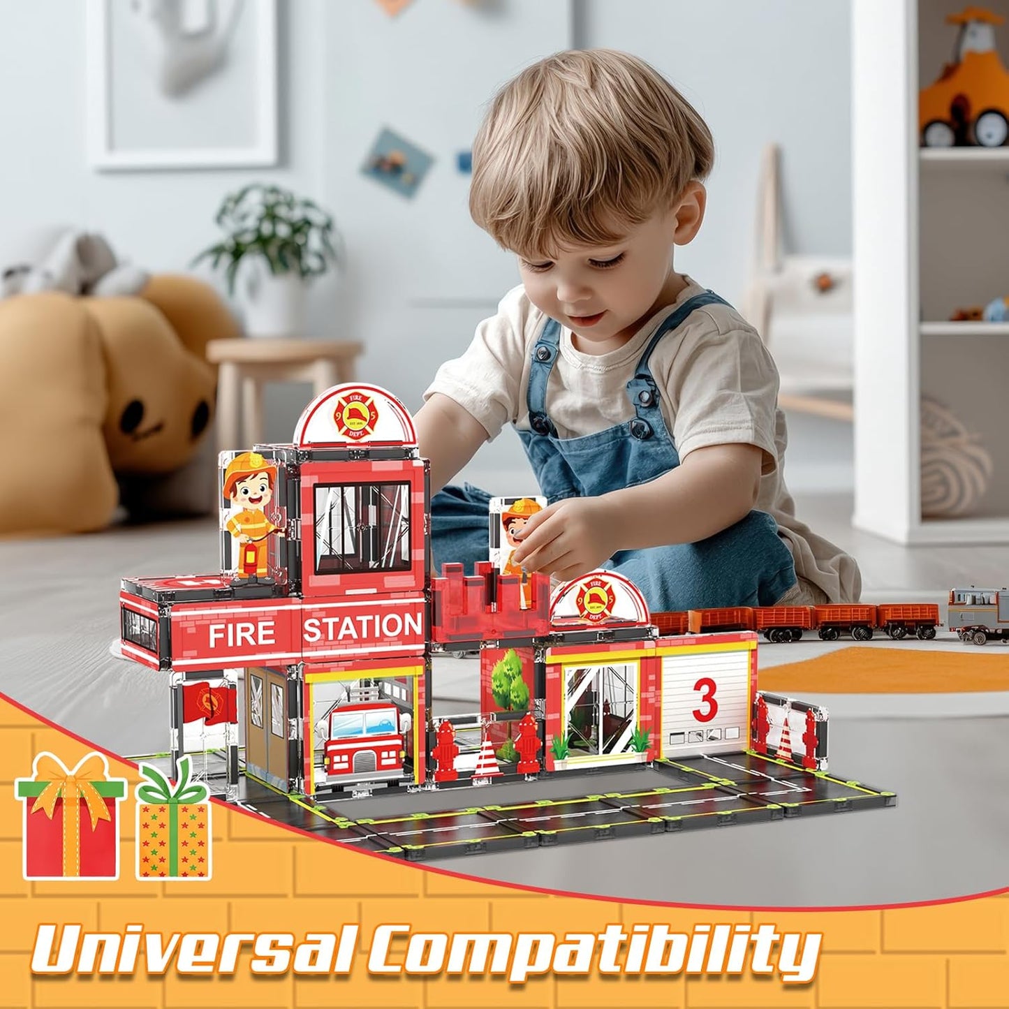 AFUNX Magnetic Tiles, 50PCS Police Station Theme Building Blocks Set, Magnet Building Blocks and STEM Preschool Toys for Toddlers Kids Ages 3-5 5-7 8-10