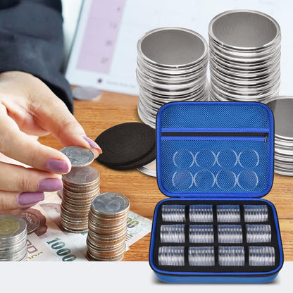 PAIYULE 96 Pieces 46mm Coin Capsules, with Foam Gasket and Plastic Storage Organizer Box, 6 Sizes (20/25/27/30/38/46mm) Coins Collector Case Holder for Coin Collection Supplies(Black)