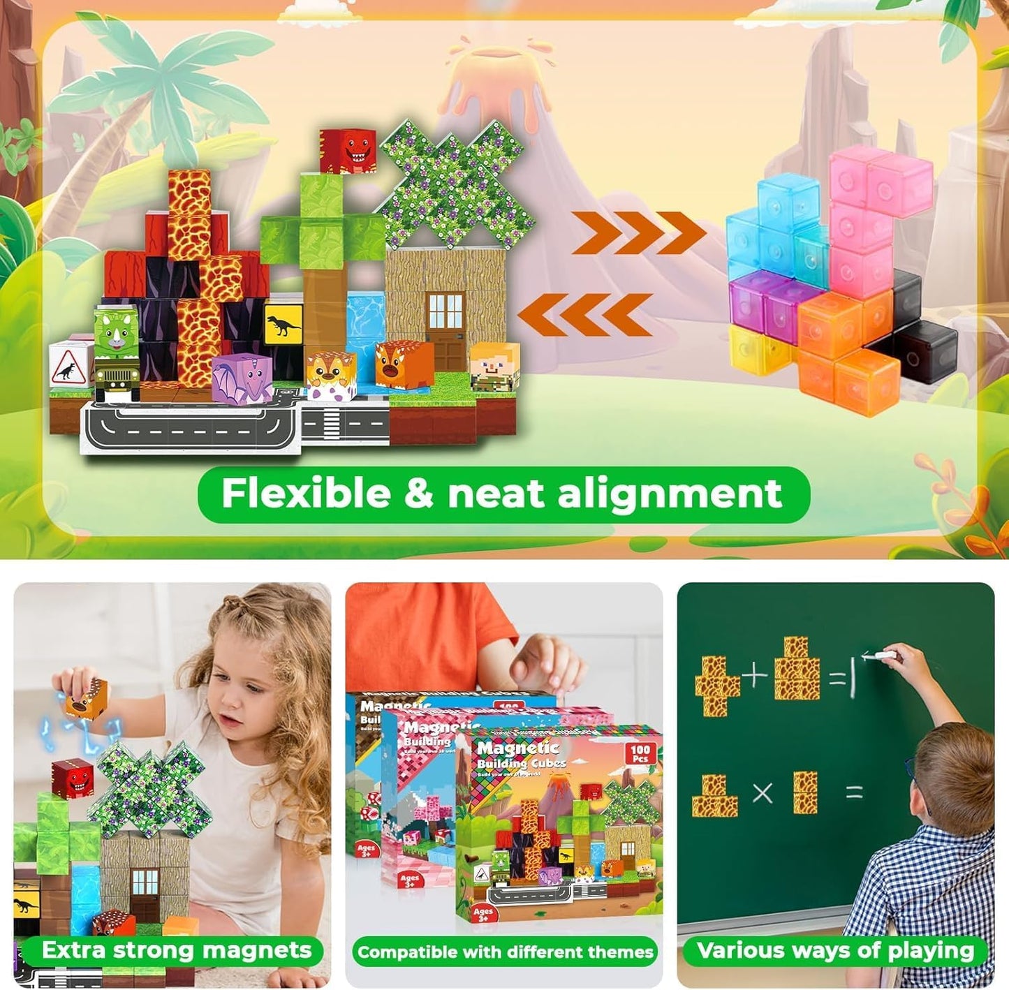 Magnetic Blocks - 200PCS Magnetic Blocks with 6 Base Plate, Magnetic Building Blocks for Kids Ages 4 5 6 7 8, Stacking Magnets for Kids, Birthday Gifts for 3-10 Year Old Boy Girls, STEM Toys