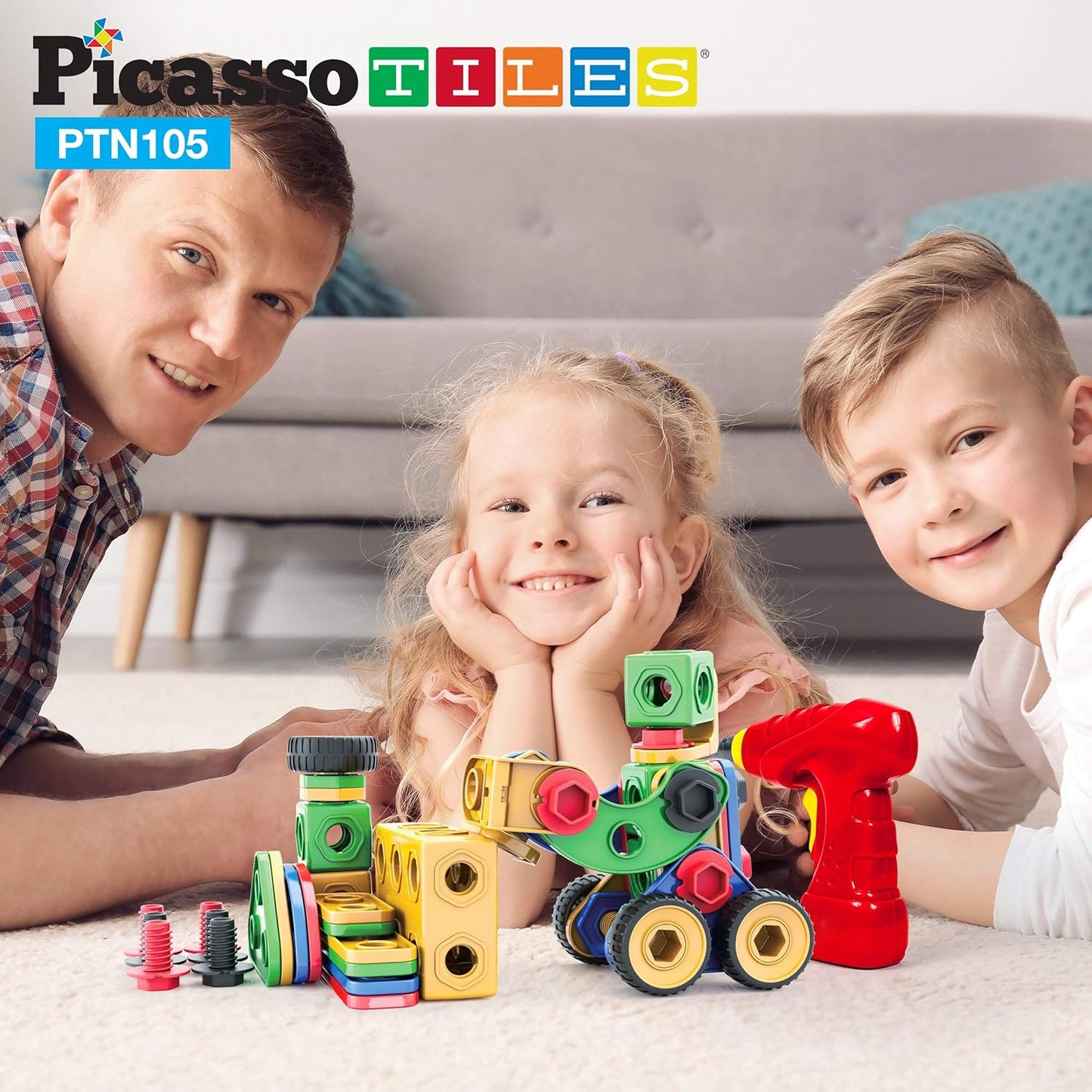 PicassoTiles 152pc STEM Construction Toy Building Set for Kids Ages 3+ Includes Power Drill, Ratchet, Idea Book, Storage Box Educational Engineering Science Kit & Sensory Toys for Boys & Girls PTN152