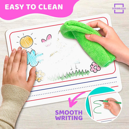 Scribbledo Double Sided Whiteboard Lined Dry Erase Board for Kids Ruled Writing Board Handwriting Practice Small White 9x12 Dry Erase Board with Lines Education Teacher Supplies