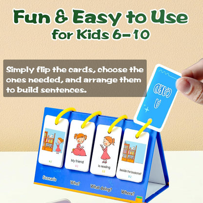 Kids Learning Calendar Set - Sentence Building Pocket Chart, Descriptive Word Games Flash Cards for Phonics Practice, Puzzle Pocket Chart for Classroom Homeschool Kindergarten (Sentence)