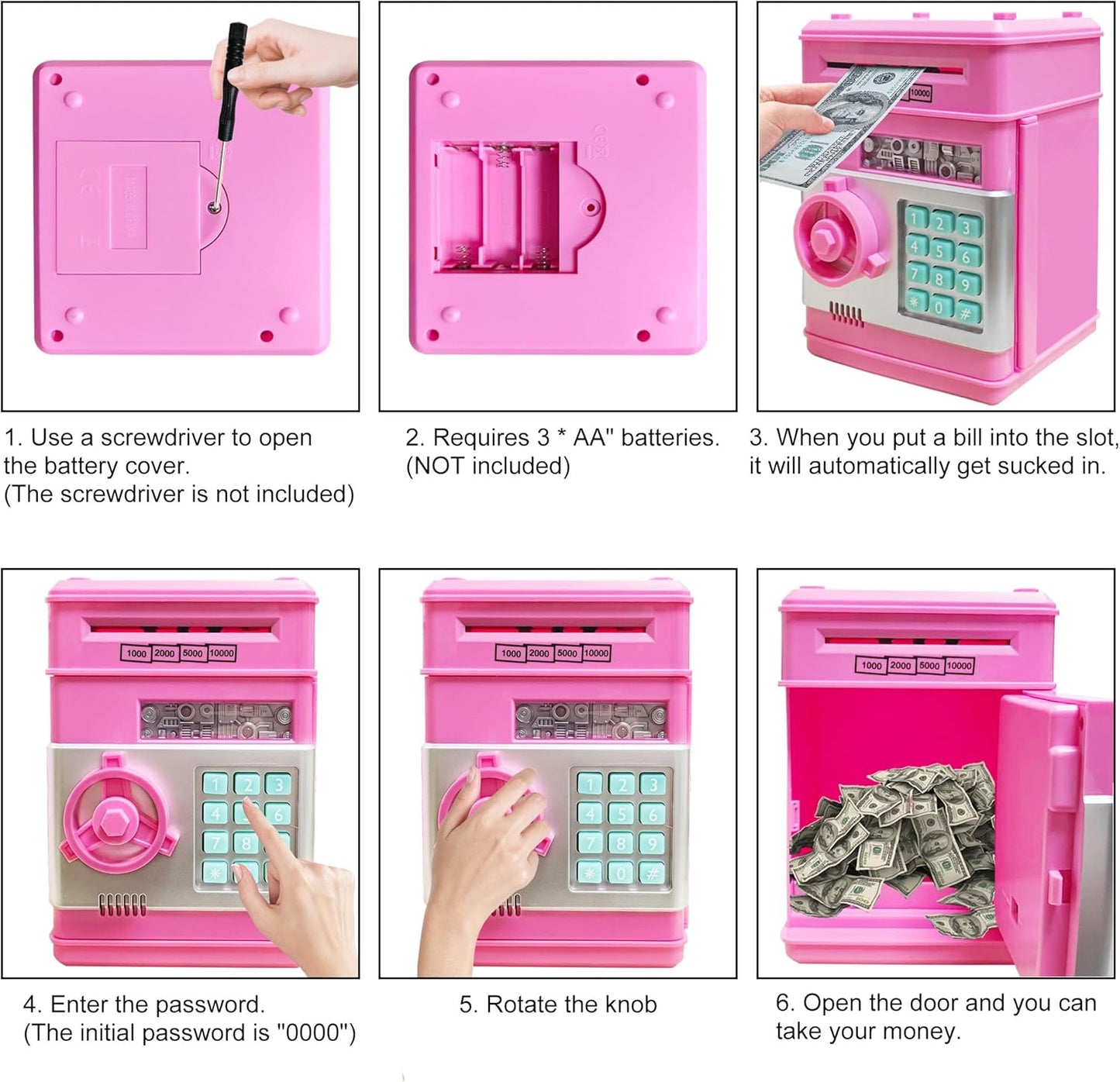 Piggy Bank Electronic Mini ATM for Kids Baby Toy, Safe Coin Banks Money Saving Box Password Code Lock for Children,Boys Girls Best Gift (Silver)