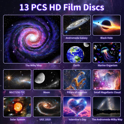 Meteor Galaxy Projector, 13 in 1 Planetarium Star Projector Realistic Starry Sky Night Light with Solar System Constellation Moon for Kids Adults Bedroom Ceiling Home Theater Living Room Decor, Black