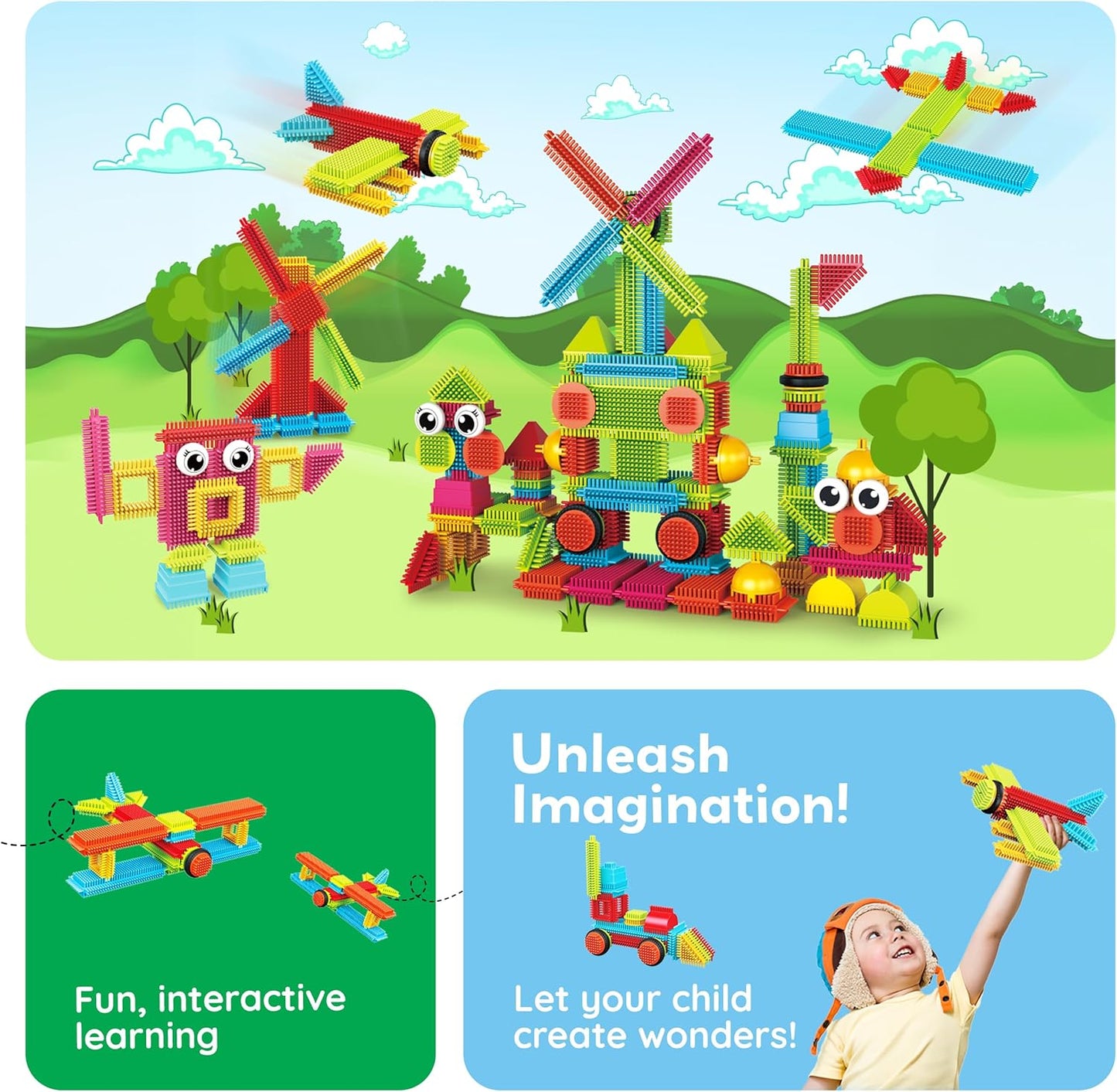 PicassoTiles 120pcs Hedgehog Interlocking Building Blocks Tiles Construction Toy Set Learning Playset STEAM Development Preschool Kindergarten Toy for Kids Age3+ PTB120