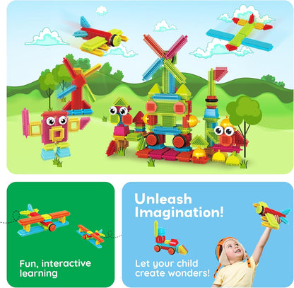 PicassoTiles 120pcs Hedgehog Interlocking Building Blocks Tiles Construction Toy Set Learning Playset STEAM Development Preschool Kindergarten Toy for Kids Age3+ PTB120