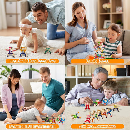 HELLO PAPAYA Wooden Stacking Toys 16Pcs Balancing Building Blocks Game,Circus Hercules Acrobatic Troupe Interlock Toy,for 3 4 5 6 Years Old Kids Adults Toddler Puzzle Toys