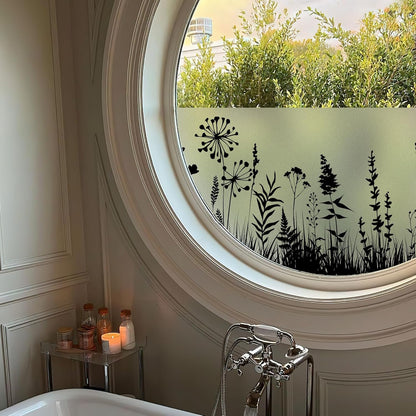 DKTIE Window Privacy Film Flowers Pure White Pattern Stained Glass Window Film Decorative Frosted Glass Window Film Sun Blocking Heat Control Static Cling (A274, 17.5" x 78.7")