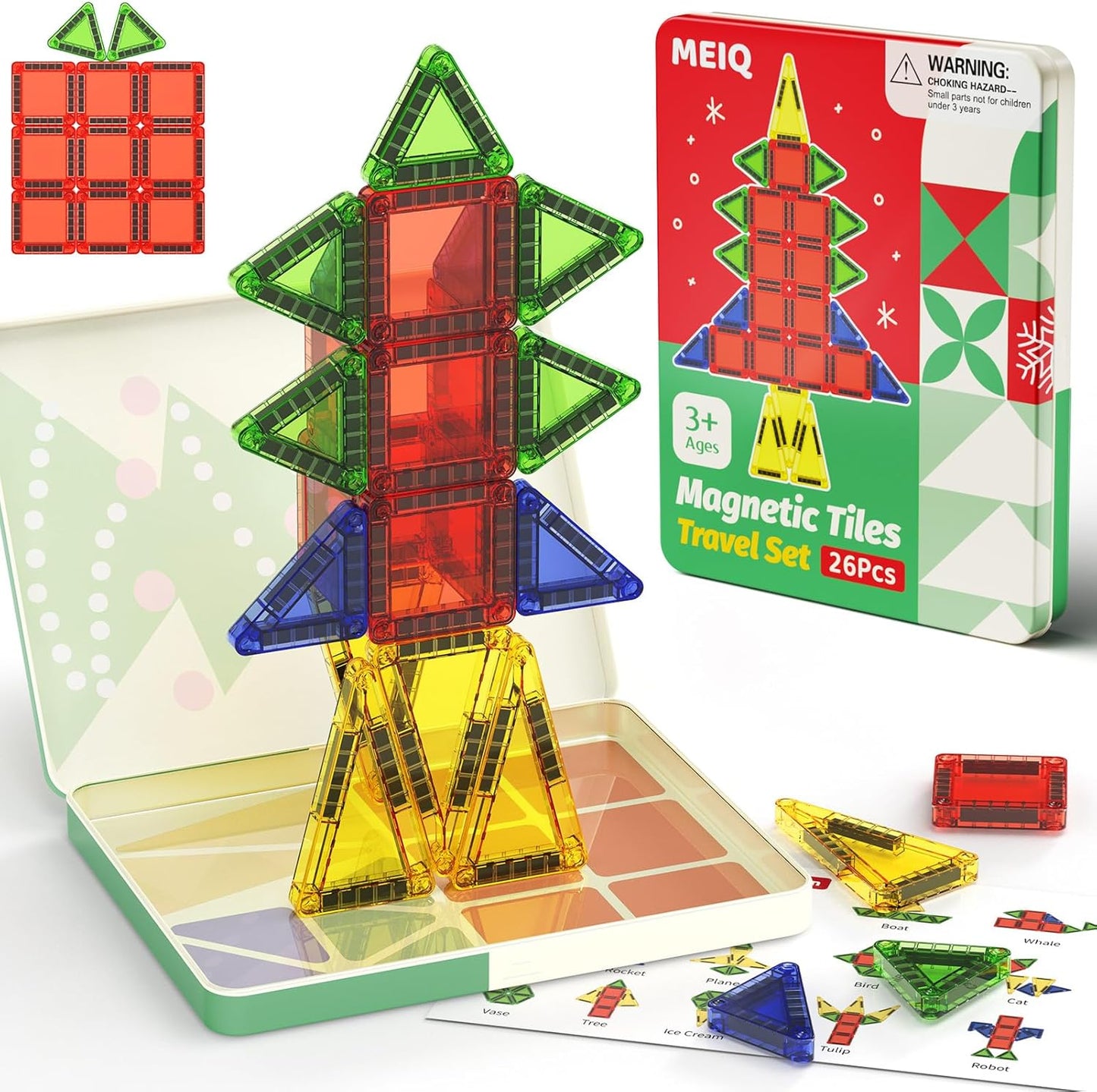 42PCS Mini Magnetic Tiles Travel Set with Iron Storage Box - Portable STEM Building Blocks for Kids 3-8, Montessori Educational Magnet Toys for Airplane, Car Rides & On-The-Go Play