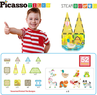 PicassoTiles Magnet Tiles Magnetic Building Blocks Aquarium Marine Animal Theme Set with 8 Character Action Figures Shark Crab Turtle STEM Toys Construction Preschool Toddlers Kids Boys Girls 3+ PTQ15