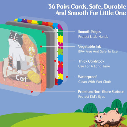 Memory Matching Game, 72 PCS Sight Words Matching Cards for Kids, 36 Pairs Memory Cards, Educational Toy for Children to Learn Sight Words 5+ Years Old