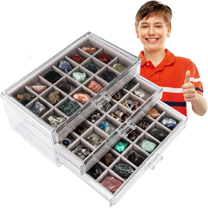 Rock Collection Box for Kids - Display Case for Collectibles - Storage and Display Shelf - Generation 2