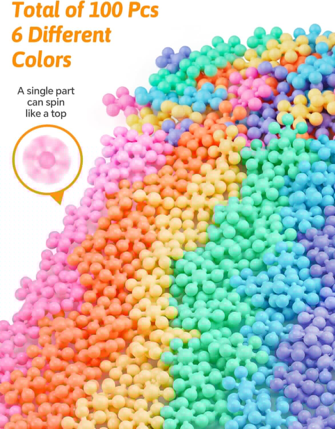 Snowflake Interlocking Building Block Educational Toy 300PCS for Kids Ages 3+, Multi-Color Solid Plastic Early Learning Creativity STEM Toy with Carrying Case Safe Material
