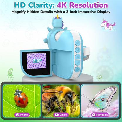 Digital Microscope for Kids Handheld Miniscope - 4K 2.0" Screen Rechargeable 1000X Mini Pocket Portable Magnifying Glass Edu Learning Science Toy Gift with Slides Kit 4-12 Children Students (Violet)