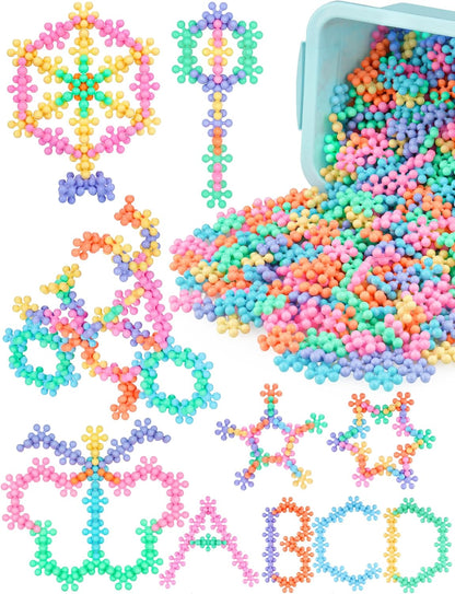 Snowflake Interlocking Building Block Educational Toy 300PCS for Kids Ages 3+, Multi-Color Solid Plastic Early Learning Creativity STEM Toy with Carrying Case Safe Material