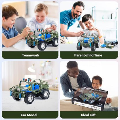 Stem Toys for Boys Age 8-12 - Off-Road Metal Model Car Kits, 283pcs Stem Building Toys Kits, Army Toy for 8-10，STEM Projects for Kids 10-12, 12-14 Engineering for Ages 14 and Up Adults