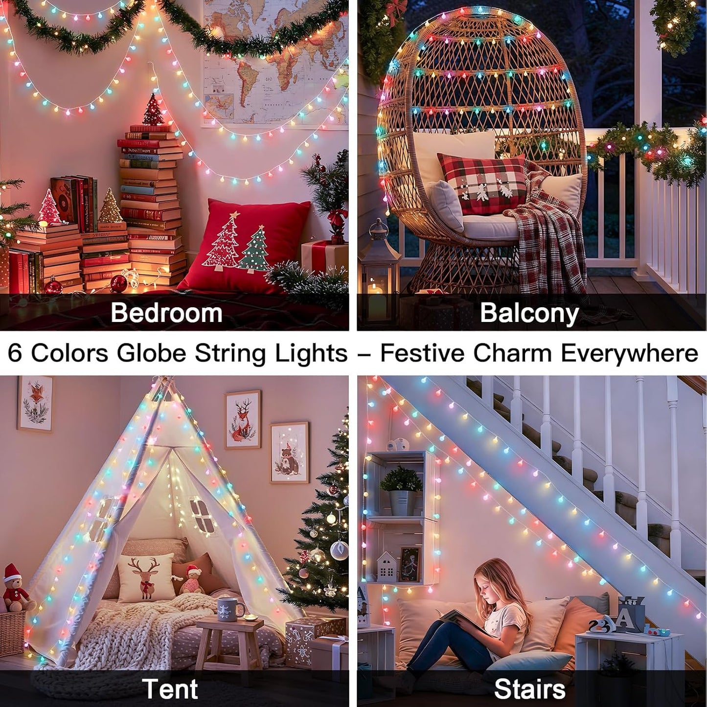 suddus String Lights for Bedroom, 66ft 200 Led Connectable Globe String Lights Indoor, Hanging Fairy Lights Plug in with Remote for Kids Room Dorm Classroom Outdoor Christmas Tree Decor, Warm White