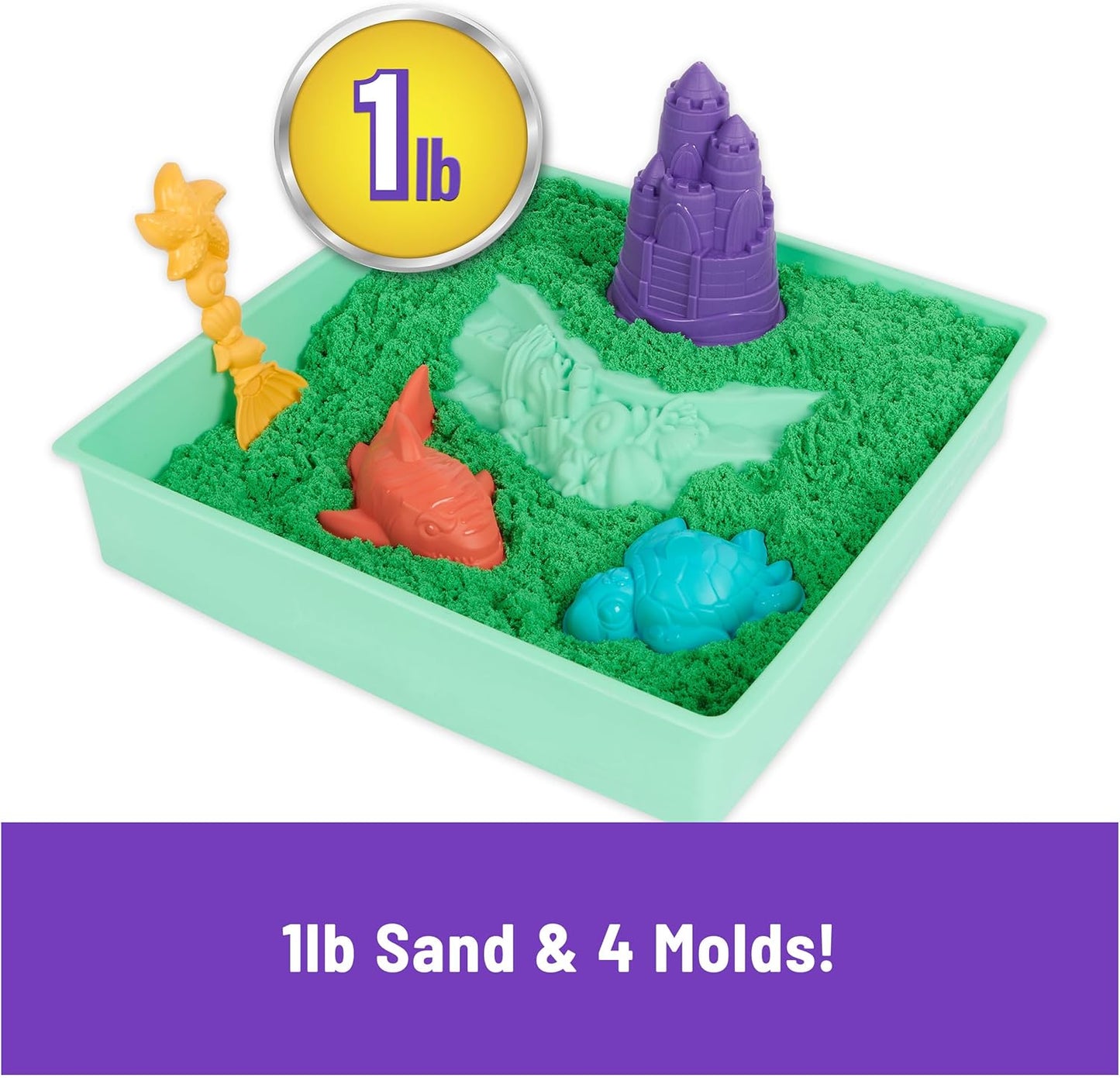 Kinetic Sand, Sandbox Set with 1lb Blue Play Sand, 4 Tools & Molds, Storage, Sensory Toys for Kids Ages 3 and up