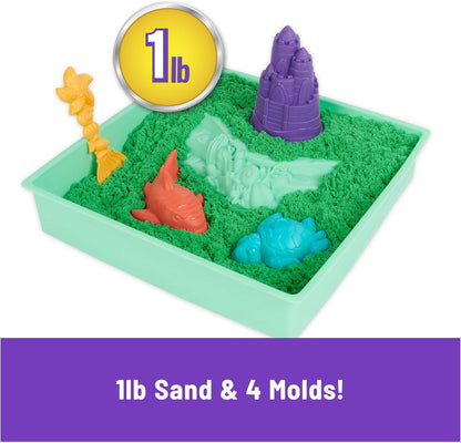 Kinetic Sand, Sandbox Set with 1lb Blue Play Sand, 4 Tools & Molds, Storage, Sensory Toys for Kids Ages 3 and up