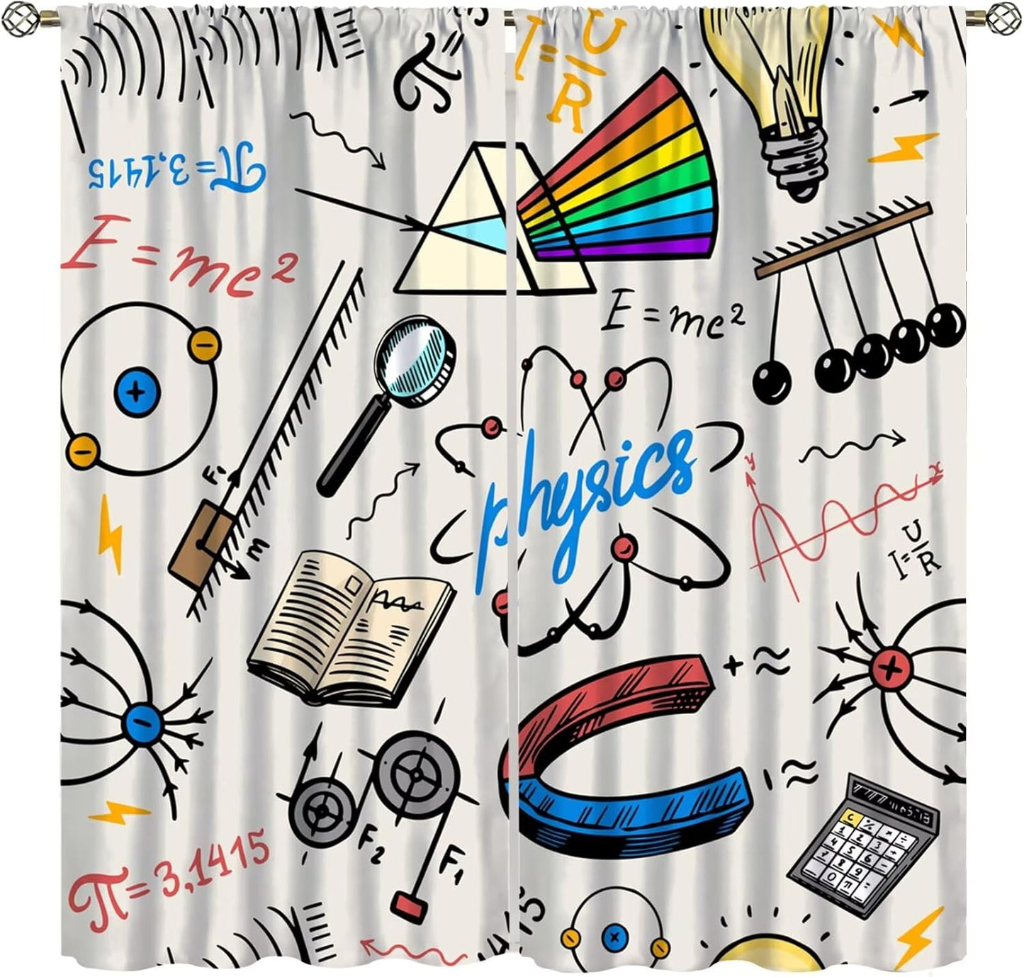 Science Physics Window Curtains, Abstract Math Chemistry Curtain Scientist Graffiti Print Window Treatments for Kids Teens Bedroom Living Room Kitchen Set 2 Panels,42x63 Inches