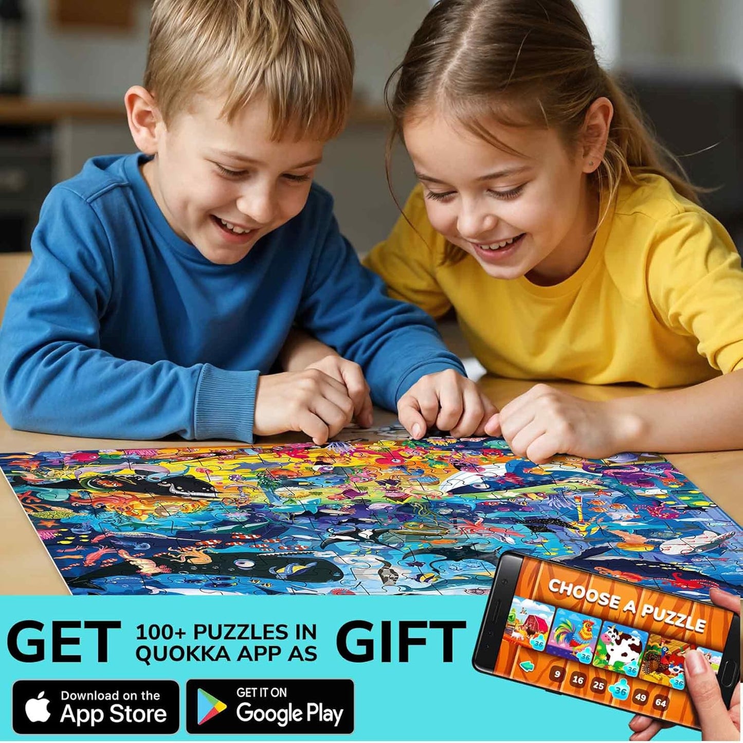 QUOKKA 100 Piece Puzzles for Kids Ages 4-6 – Floor Kids Puzzles Ages 6-8 Year Old – Toy for Learning Forest Animals for 8-10 yo – Jigsaw Toddler Game for Boy and Girl 3-5