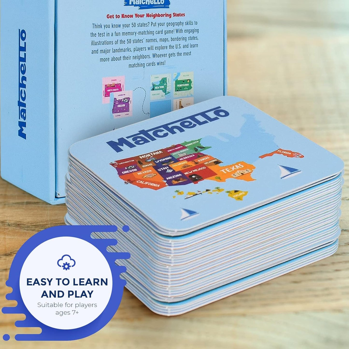 Memory Matching Game - Learn Geography for Kids – 50 States Matching Game – Educational and Fun State Cards for Kids and Grownups – Colorful Cards – Ages 7 and Up