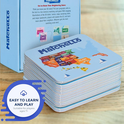 Memory Matching Game - Learn Geography for Kids – 50 States Matching Game – Educational and Fun State Cards for Kids and Grownups – Colorful Cards – Ages 7 and Up